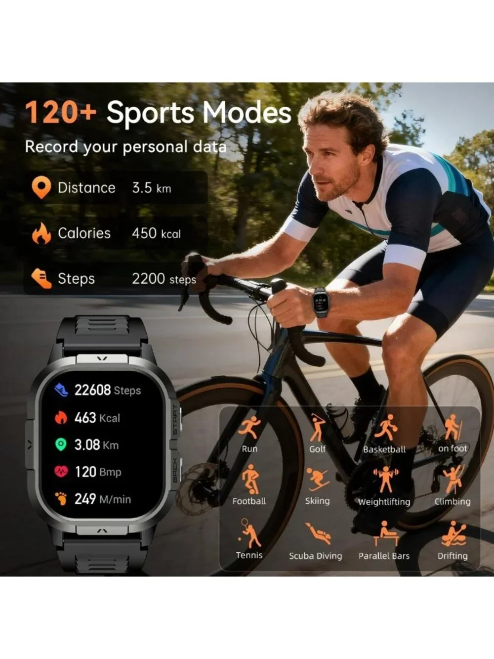 Men's Fitness Smart Watch | Waterproof Heart Rate Monitor | Call & Text Alerts